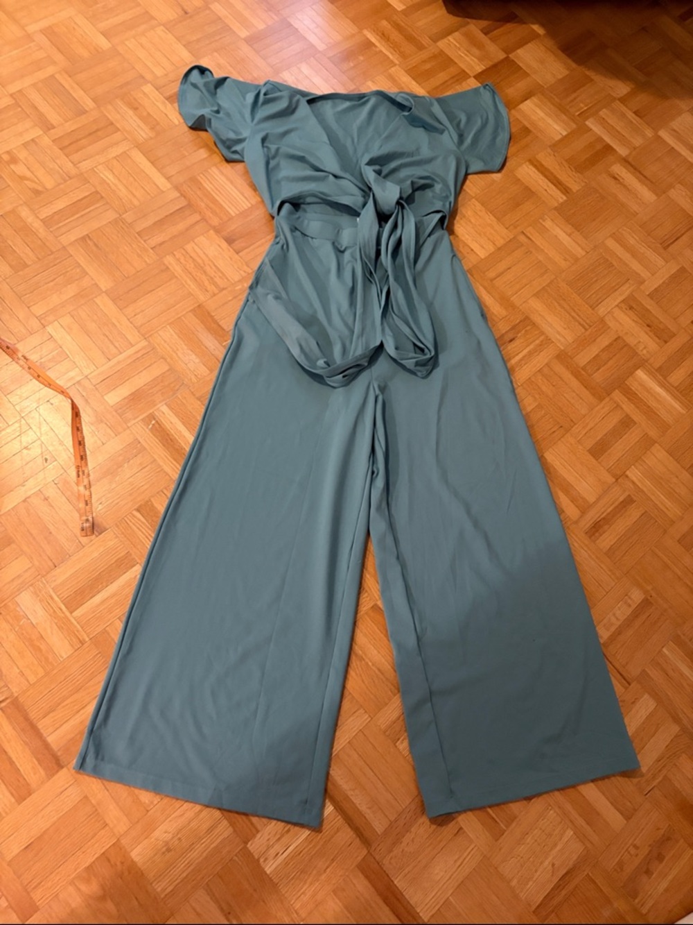 Halara Women’s Wide-Leg Jumpsuit in Teal with Tie Waist NWOT
